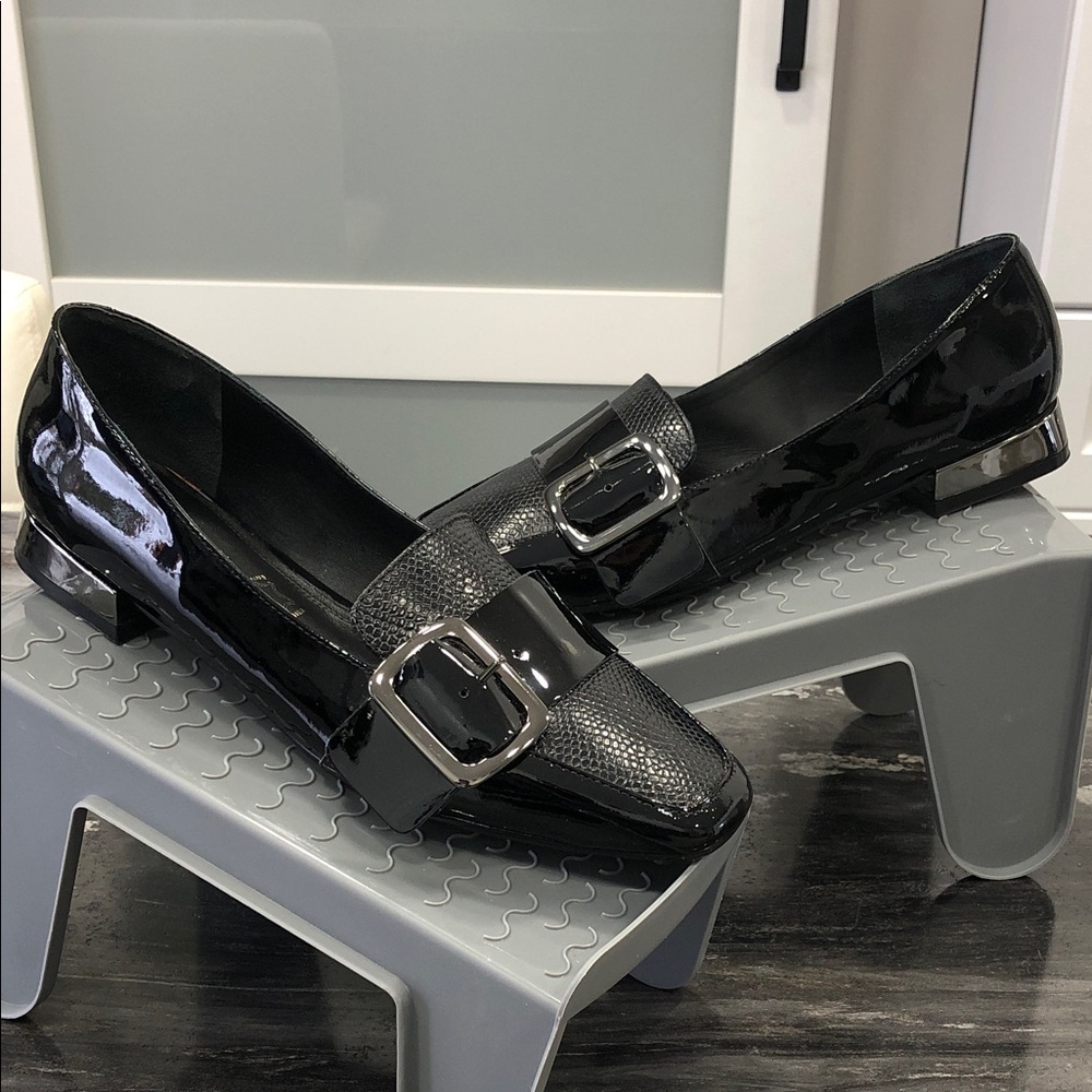 Capelli Rossi Black Patent Leather Loafers | Brazil | Silver Heel Accent | EU 38